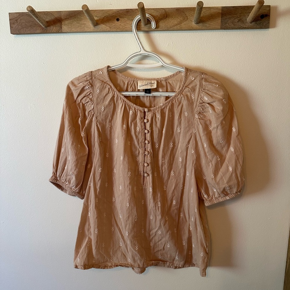 Universal Thread Light Brown Blouse with Button Accents